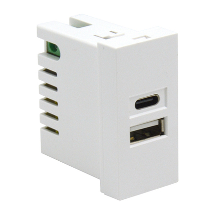 USB зарядное устройство,  2.1A,  Type A + C,  1 мод.,  бел. матовая (22.5х45мм)