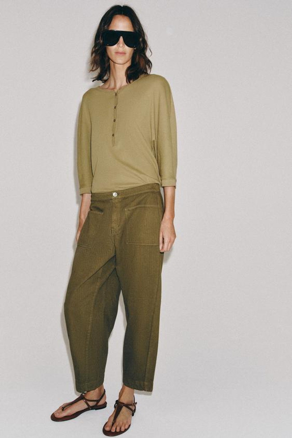 ZARA БРЮКИ BARREL — ZW COLLECTION, ХАКИ
