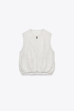 ZARA ЖИЛЕТ С ВЫШИВКОЙ, ЭКРЮ