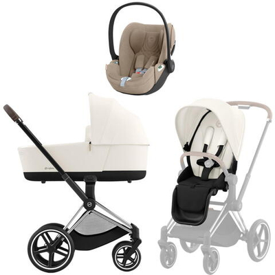 Коляска 3 в 1 Cybex Priam IV Chrome Brown complete и автокресло Cloud T i-Size Cozy Beige Plus Off White