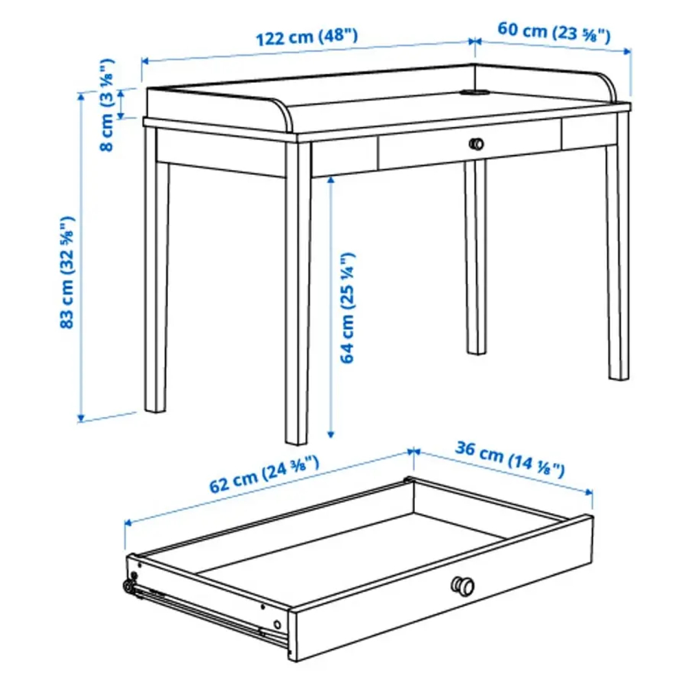 Письменный стол - IKEA SMYGA, 122х60 см, светло-серый, СМИГА ИКЕА