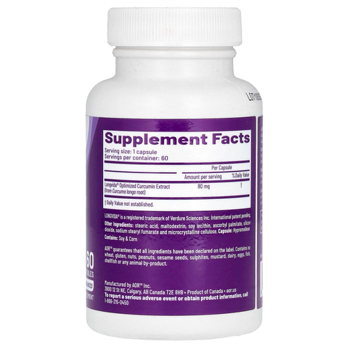Advanced Orthomolecular Research AOR, CurcuViva ™ с LongVida®, 80 мг, 60 капсул