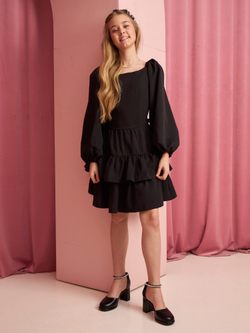 Платье праздничное ярусное с воланами для девочки чёрное