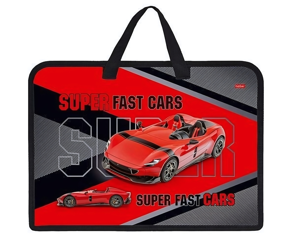 Папка для тетрадей А4ф 1 отд. с ручками пластиковая на молнии "Red Car" (Хатбер)