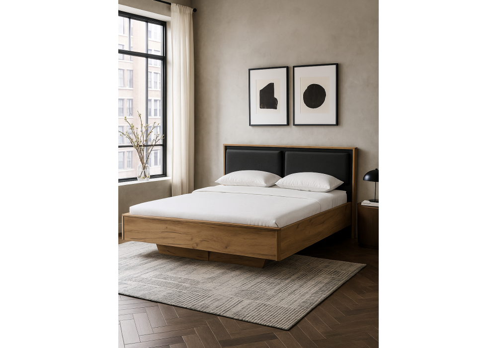 Кровать Woodville Клауд 140х200 парящая дуб крафт золотой, антрацит