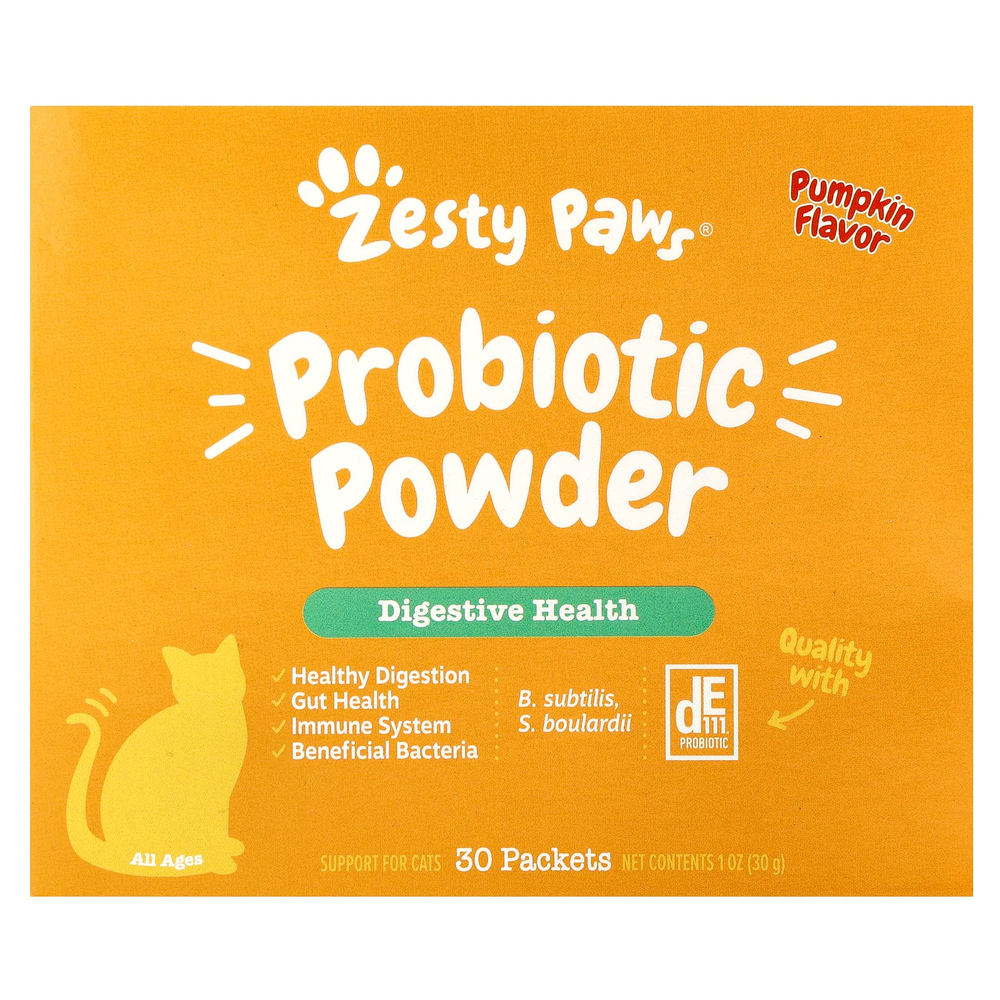 Zesty Paws, Пребиотический порошок, для кошек, для всех возрастов, с тыквой, 30 пакетиков, 30 г (1 унция)