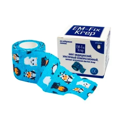 Бинт самофиксирующийся EM-Fix krep детский 5 см 4,5 м синий
