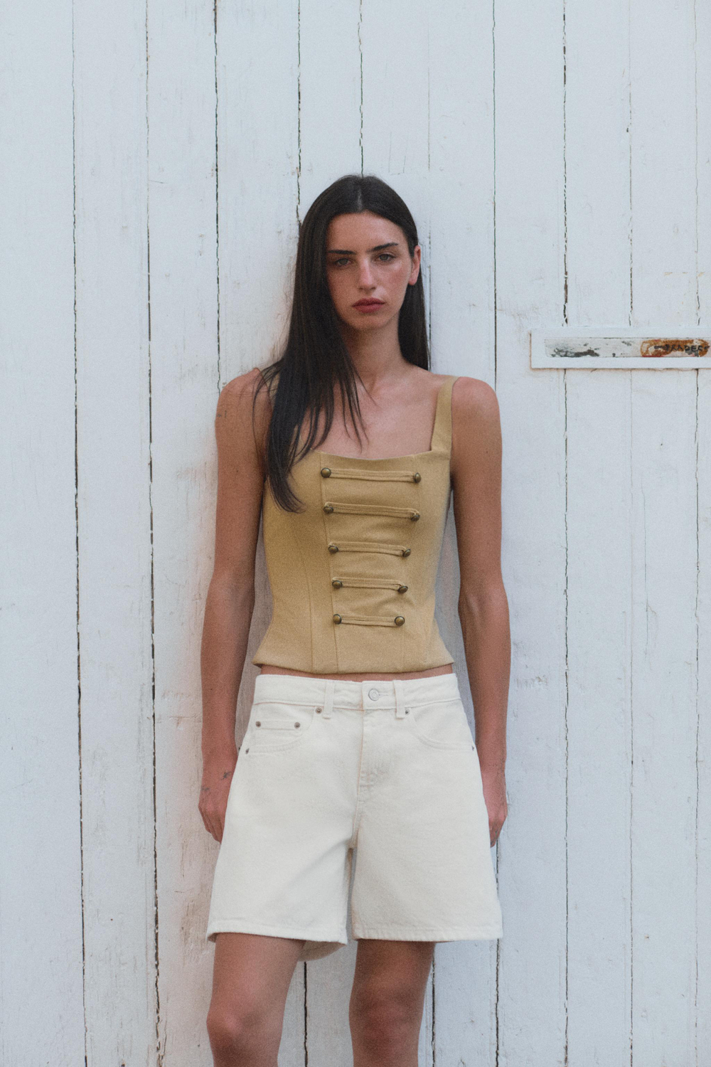 ZARA ТОП-КОРСЕТ НА ПУГОВИЦАХ, БЕЖЕВЫЙ