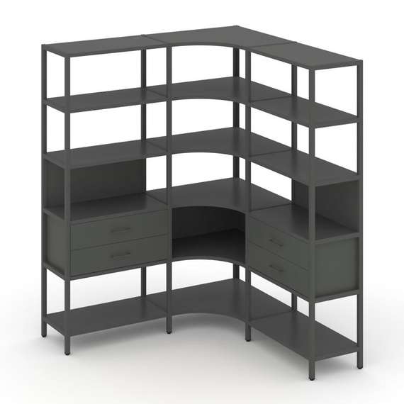 Shelf System Трехсекционный угловой стеллаж пятиярусный с ящиками SN.STMU-531 Антрацит/Металл Антрац