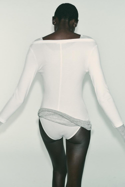 ZARA ФУТБОЛКА С ВЫРЕЗОМ «ЛОДОЧКА», БЕЛЫЙ