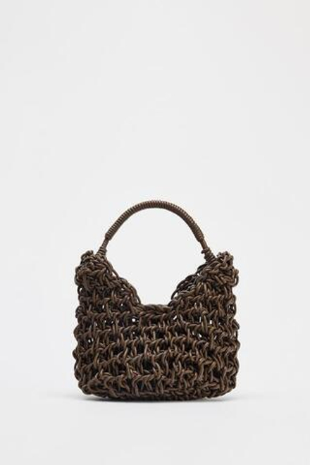 ZARA ПЛЕТЕНАЯ СУМКА С ДЕКОРАТИВНОЙ СТРОЧКОЙ, ШОКОЛАДНЫЙ