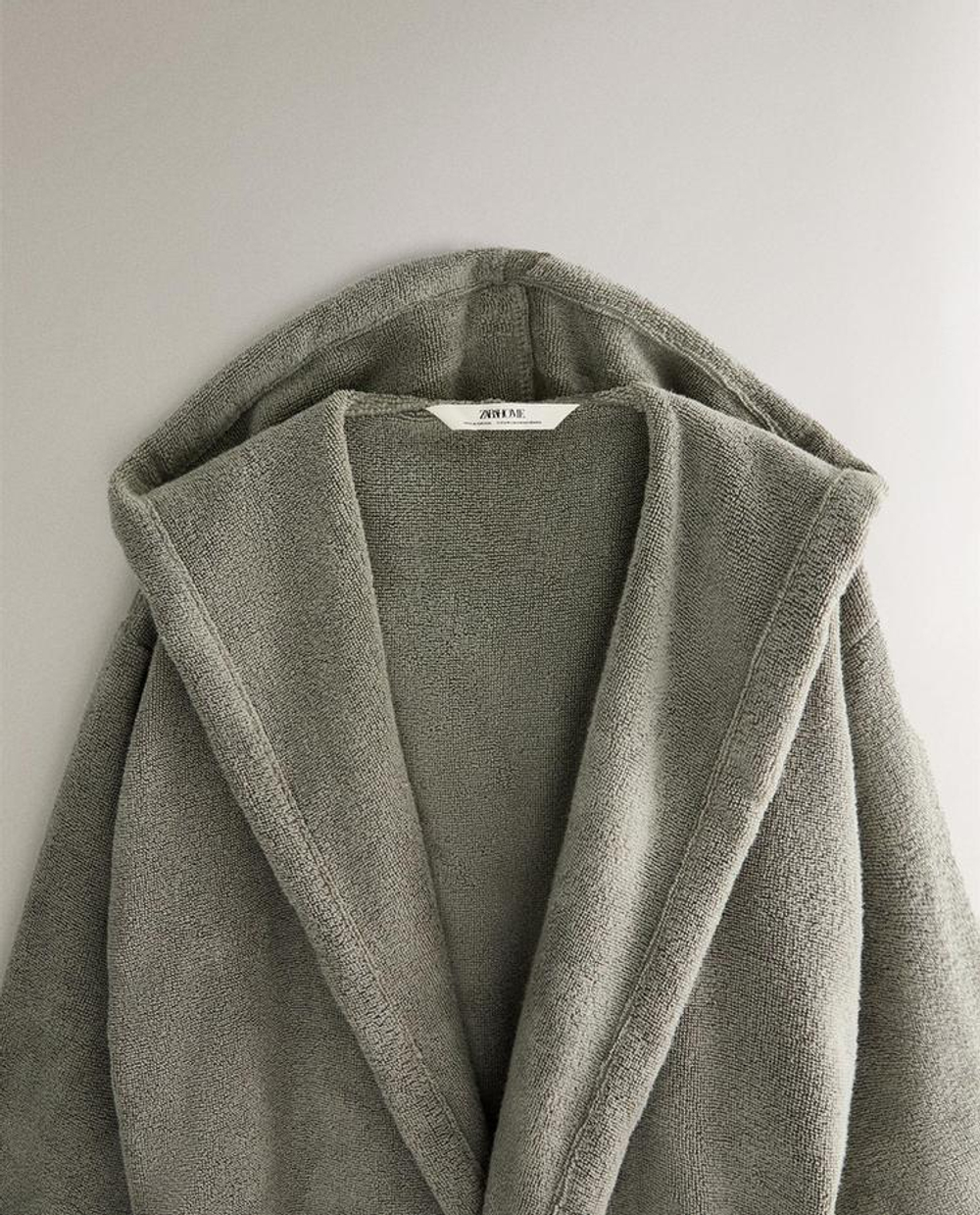 ZARA HOME ХЛОПКОВЫЙ ХАЛАТ С КАПЮШОНОМ, ЗЕЛЕНЫЙ