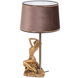 Настольная лампа Девушка на камне Бронза с абажуром Тюсо Кофе