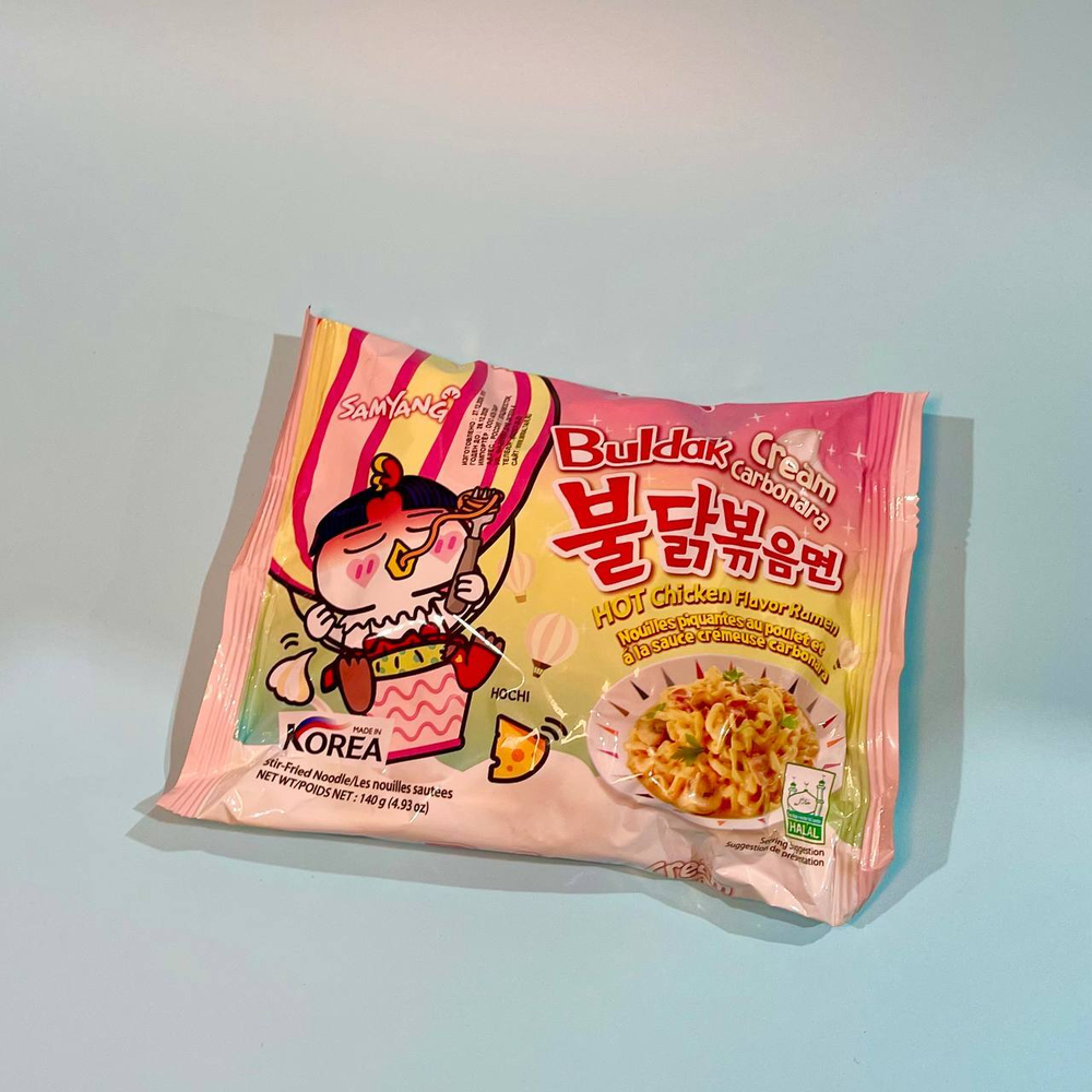 Лапша б/п со вкусом острой курицы в соусе крем-карбонара Hot chicken flavor ramen Cream Carbonara 140г