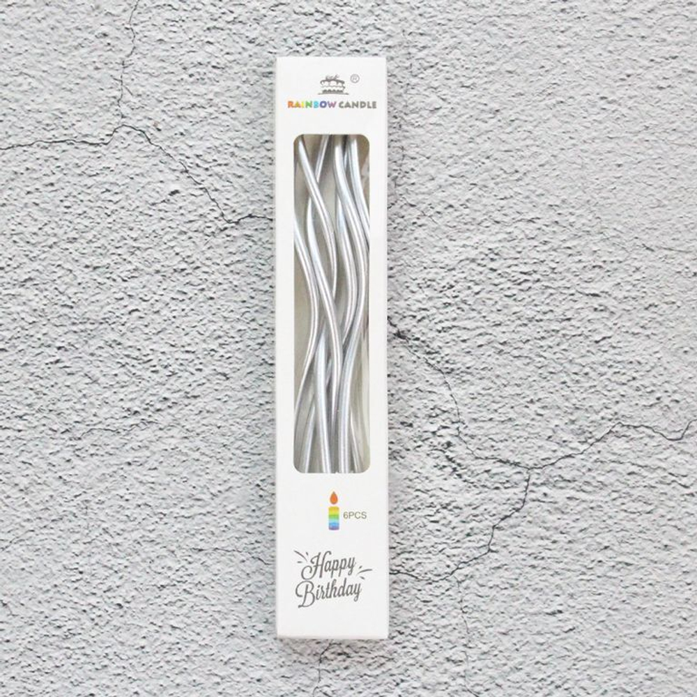 Набор свечей для торта «Волна» (серебряный металлик, 15 см) 6 шт