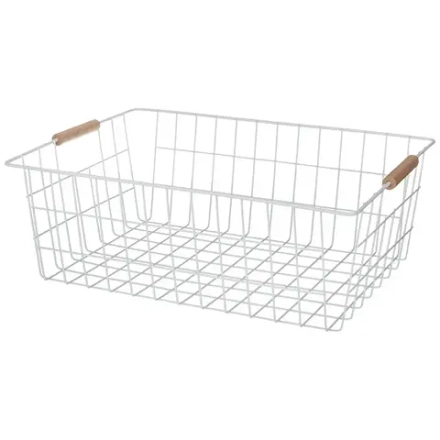 КОРЗИНА С ДЕРЕВЯННЫМИ РУЧКАМИ БЕЛАЯ 42*30.5*15.5 СМ