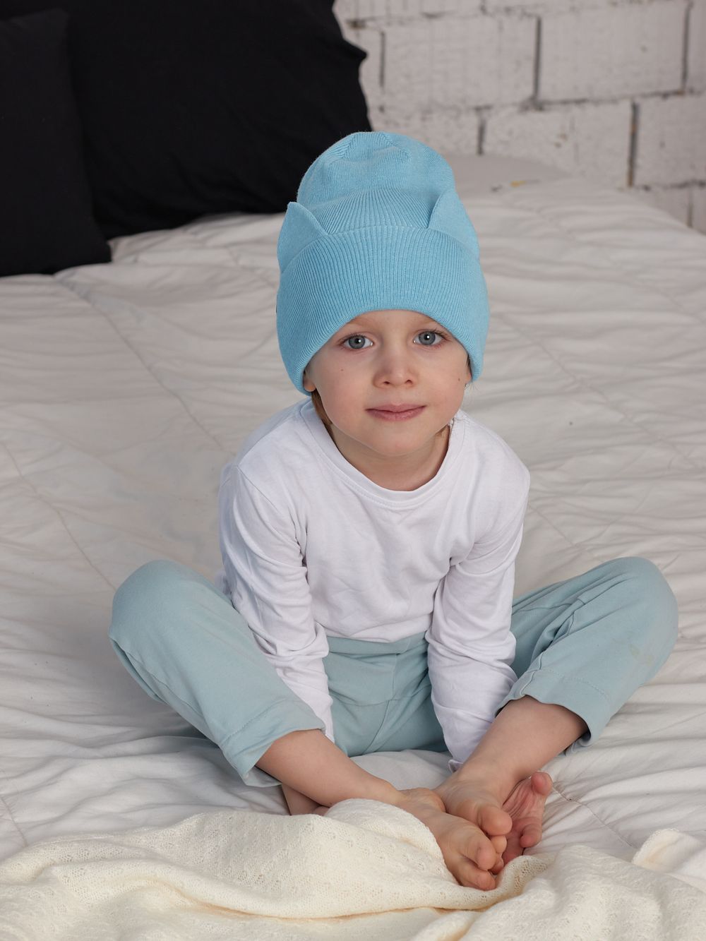 Шапка хлопковая вязаная КИС(Голубой)