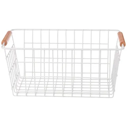 КОРЗИНА С ДЕРЕВЯННЫМИ РУЧКАМИ БЕЛАЯ 30,5*21*14 СМ
