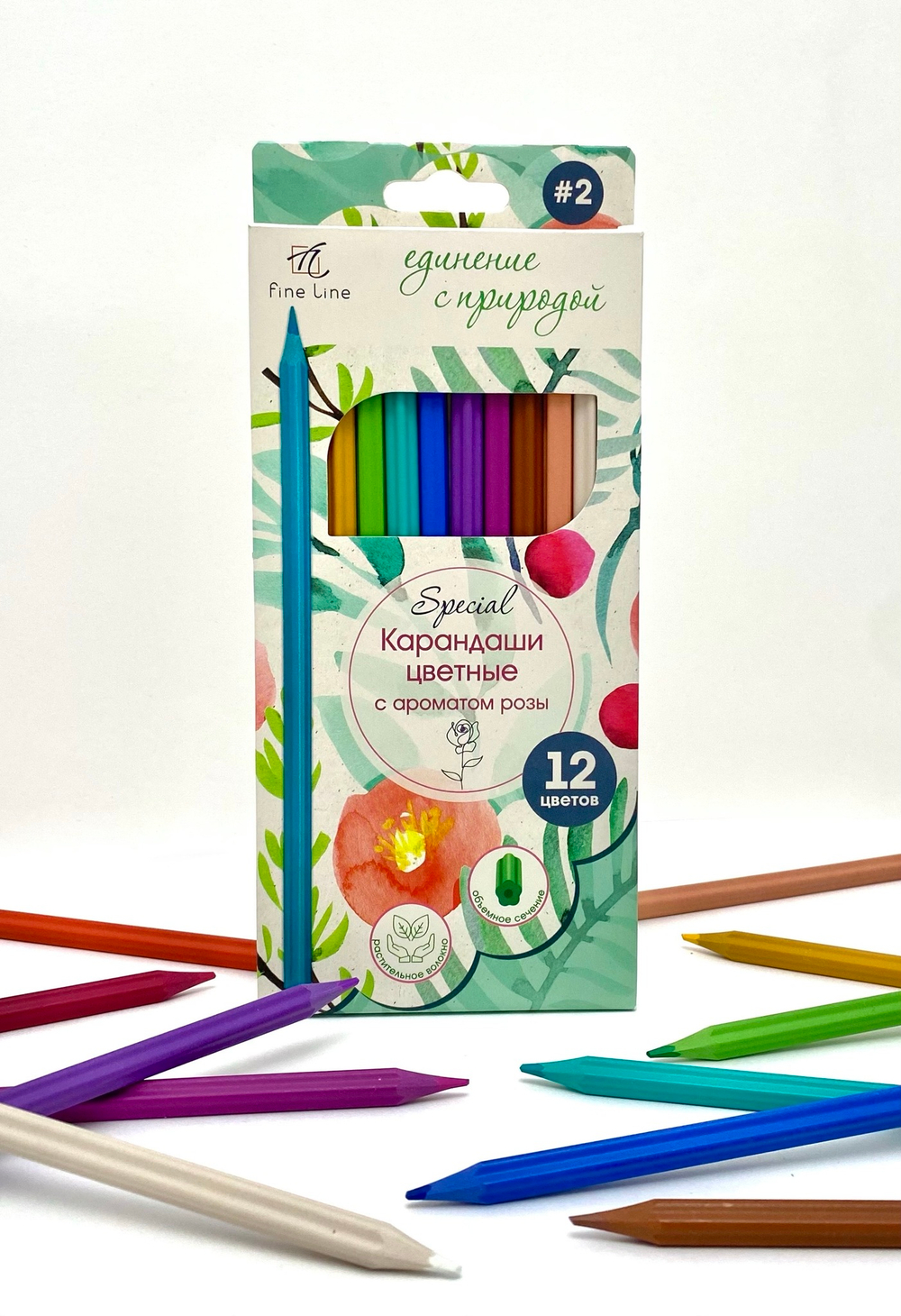 Карандаши цветные с ароматом розы Fine Line Special 12 цветов