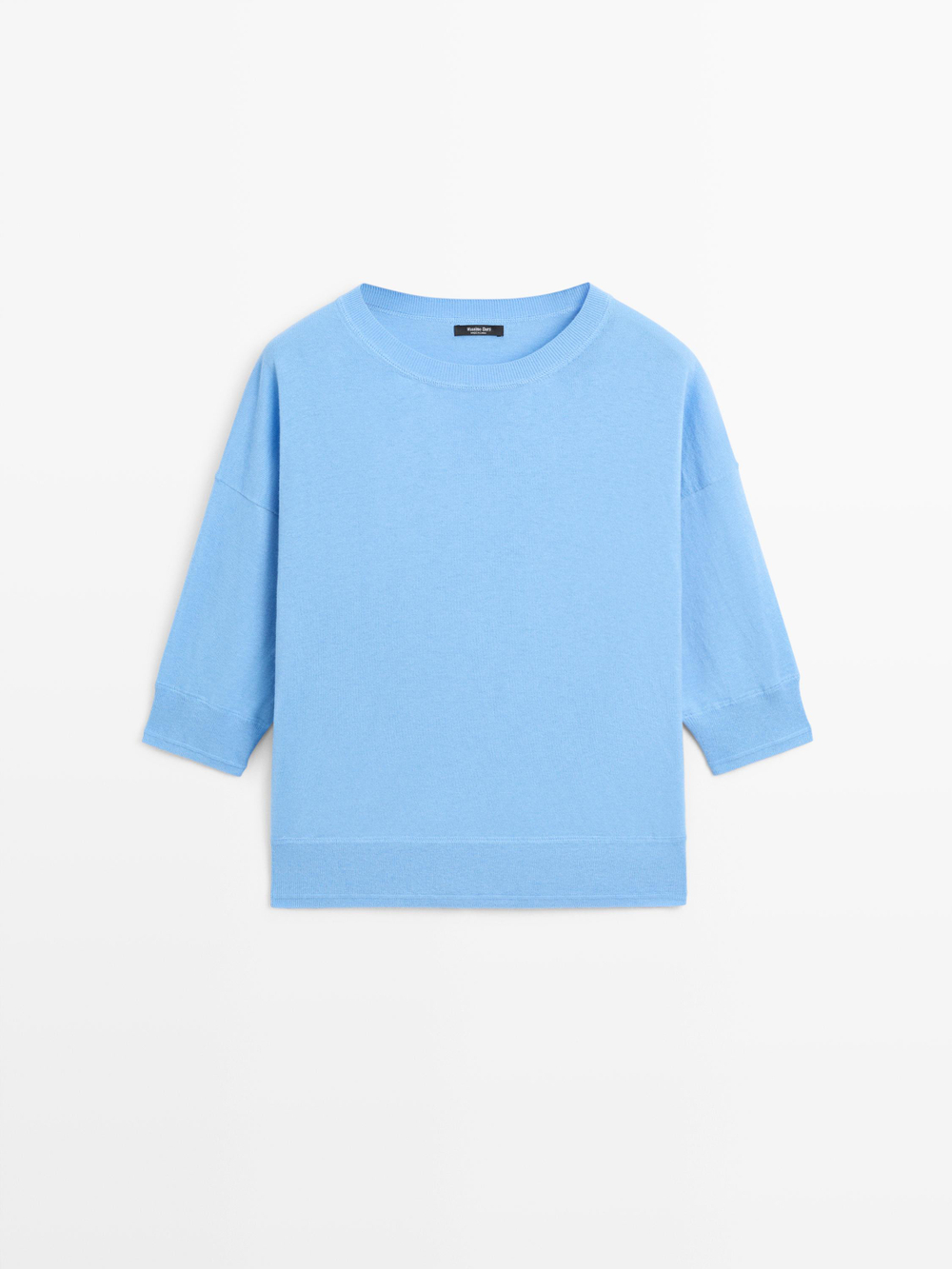 Massimo Dutti Свитер из смешанного хлопка с короткими рукавами, синий