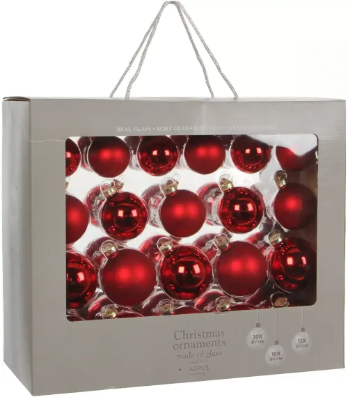 Набор стеклянных шаров Феерия 70 мм, цвет красный, 42 шт в упаковке, House of seasons ( 83178)