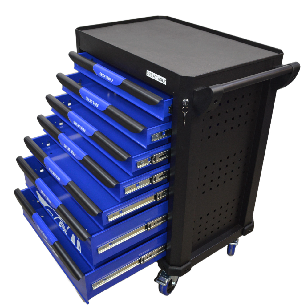 Инструментальная тележка GW-7ST Blue (Great Wolf ) 7 ящиков, увеличенные колеса с тормозом, ЦЗ
