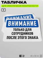 Табличка для обеспечения безопасности "Внимание, только для сотрудников после этого знака", для офиса, по охране труда для предприятия, организаций, 40х30 см, Silver Plane x Айдентика Технолоджи