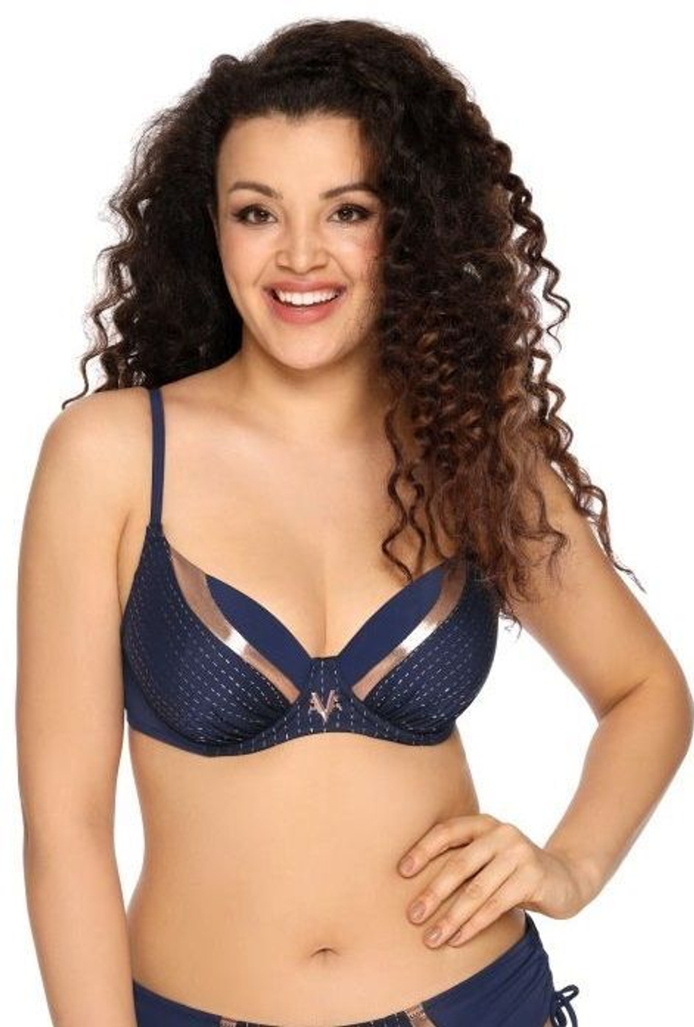 Купальный лиф со вставками из ткани с медным отливом (Размер: 85G) (Цвет: темно-синий)
