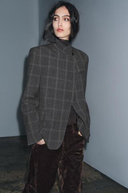 ZARA БЛЕЙЗЕР В КЛЕТКУ — ZW COLLECTION LIMITED EDITION, СЕРЫЙ МЕЛАНЖ