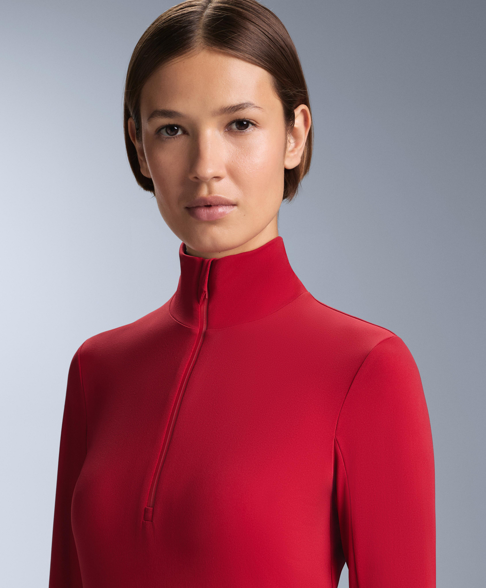 Oysho Термофутболка с застёжкой-молнией на половину длины, красный