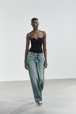 ZARA БОДИ БАНДО ИЗ ПОЛИАМИДА СО СБОРКАМИ, ЧЕРНЫЙ