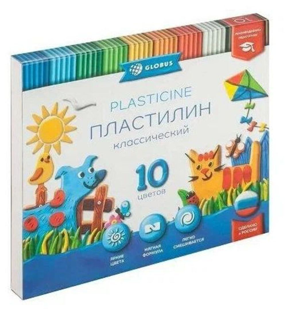 Пластилин 10цв 200гр. КЛАССИЧЕСКИЙ к/к, стек