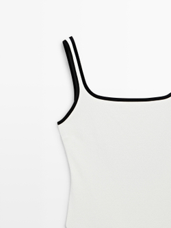 Massimo Dutti Комбинированный купальник из рельефной ткани, белый