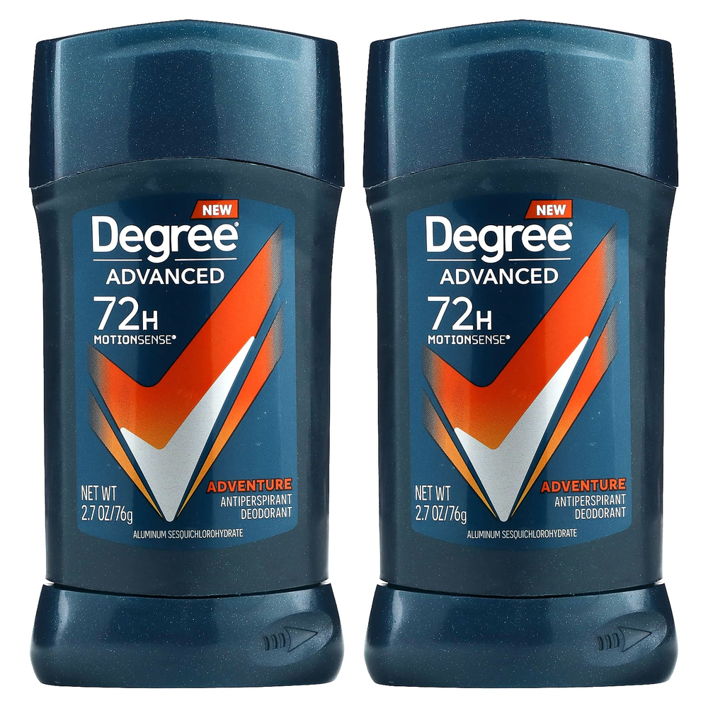 Degree, Advanced, 72H MotionSense®, дезодорант-антиперспирант, приключения, 2 тюбика по 76 г (2,7 унции)