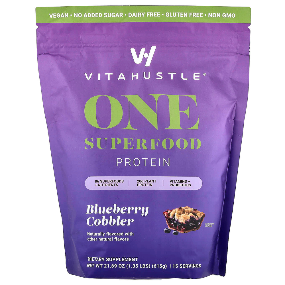 VitaHustle, One Superfood Protein, протеин из суперфудов, со вкусом голубики, 615 г (1,35 фунта)