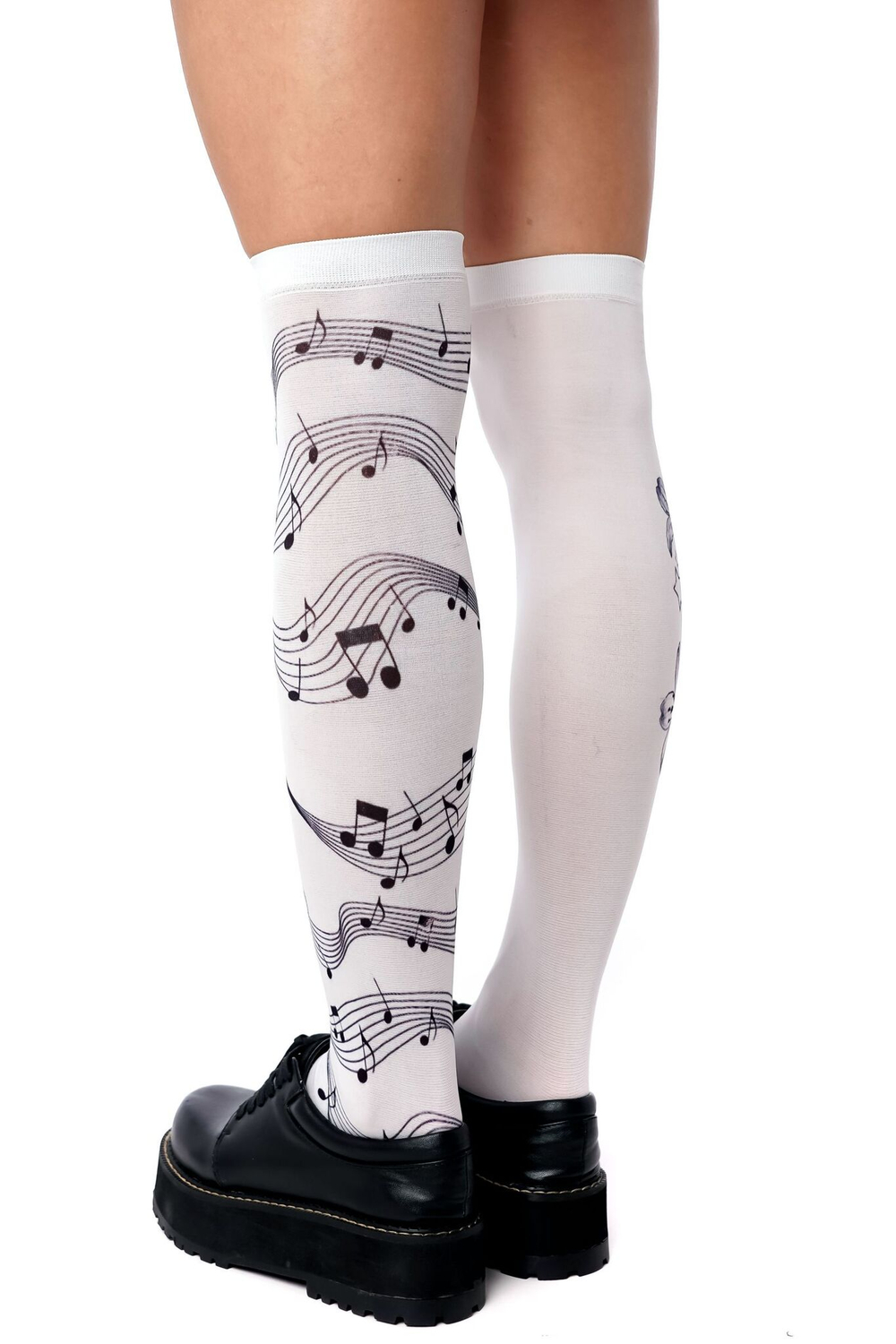 Белые гольфы с принтом в виде нот и клавиш (Цвет: белый)