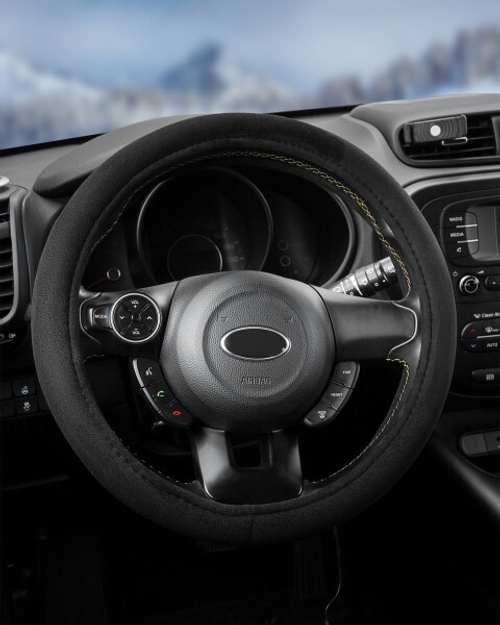 Оплетка руля M 37-38 см 12В, 36Вт, искусств. замша, черная, с подогревом (AIRLINE)