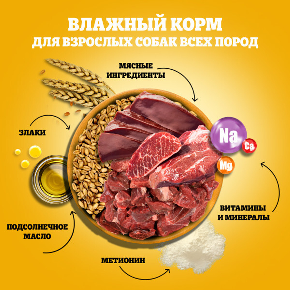 Влажный корм для взрослых собак PEDIGREE с телятиной и печенью в желе 85 г