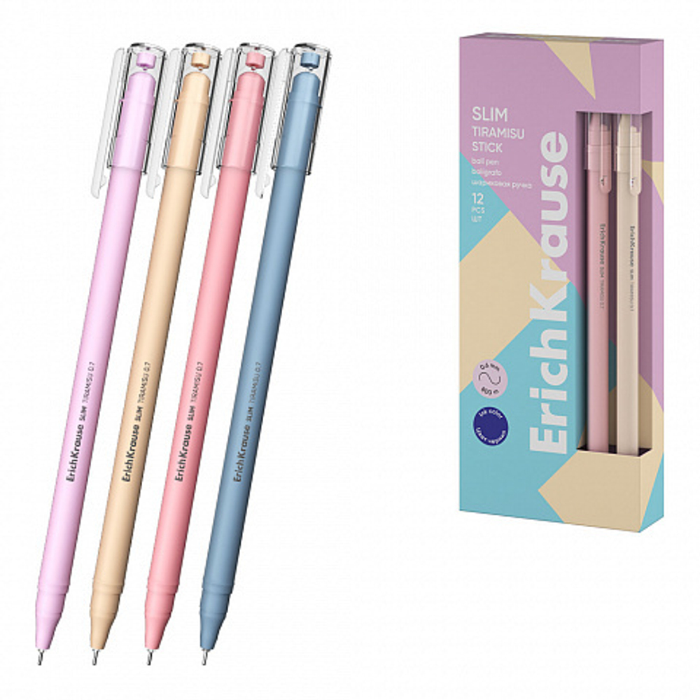 Ручка шариковая ErichKrause Slim Stick Tiramisu 0.7, цвет чернил синий (в коробке по 12 шт.)