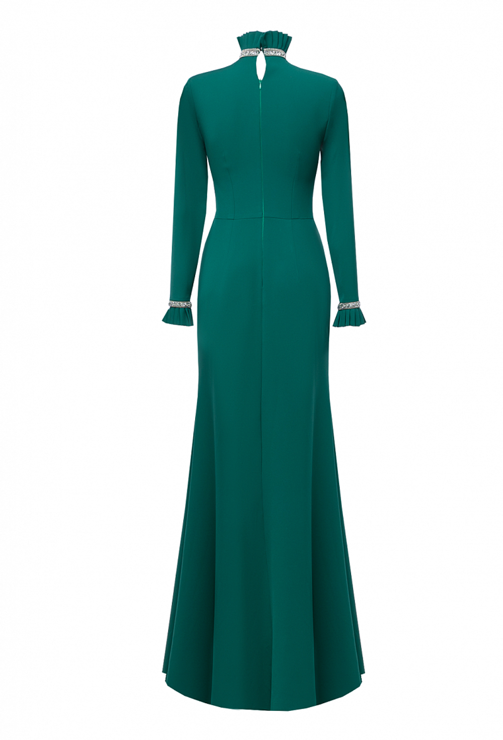 Длинное платье из крепа силуэт-рыбка зеленое 16-01-23 FW