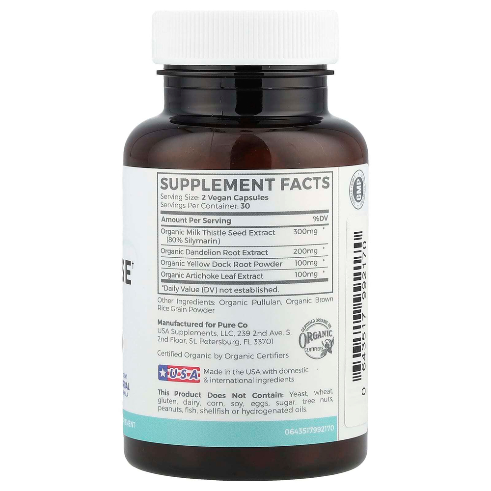 Pure Co., Органическое очищение печени, 60 веганских капсул