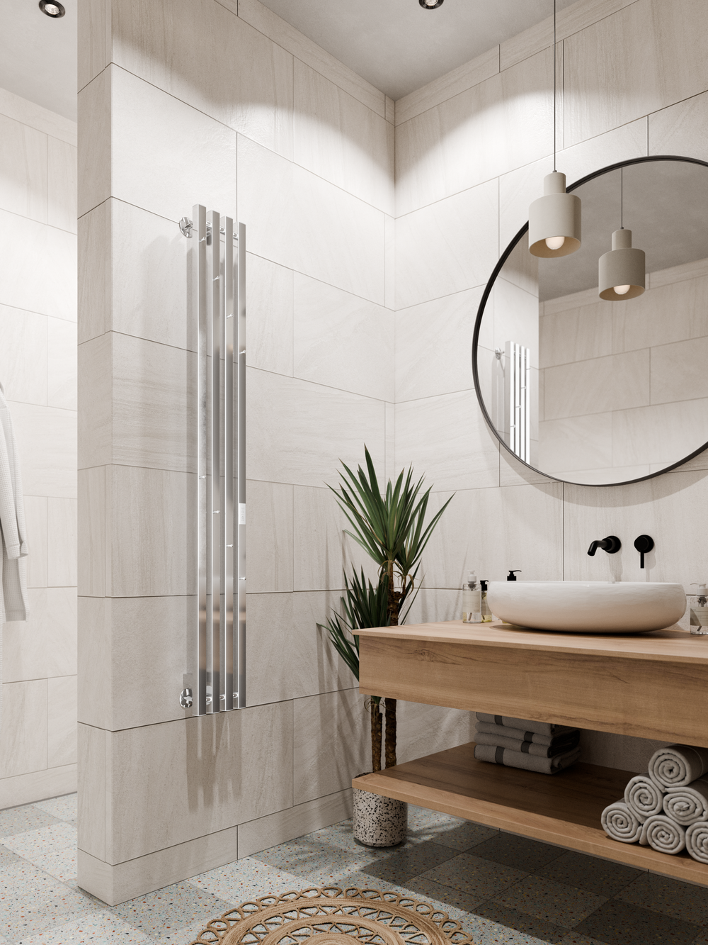 Полотенцесушитель электрический хром вертикальный Marco PRO 4 150 x 18 / скрытый монтаж / правое и левое подключение