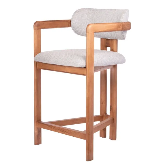 Полубарный стул Oberon 71 см, бежево-голубая рогожка, ножки орех