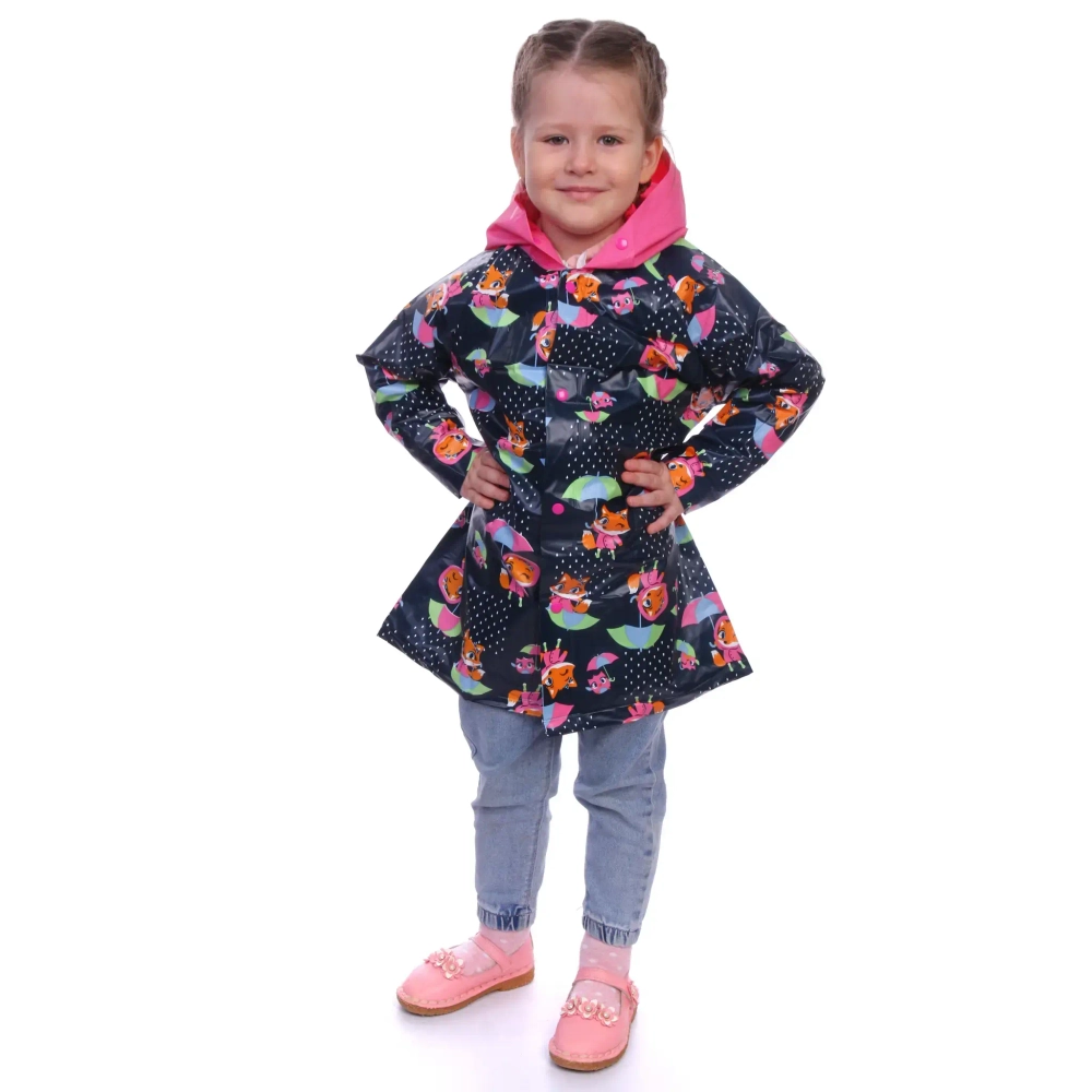 Дождевик-плащ детский «Волшебные звери-Лисичка» с капюшоном, на кнопках, размер M(57*42см) ДоброСад