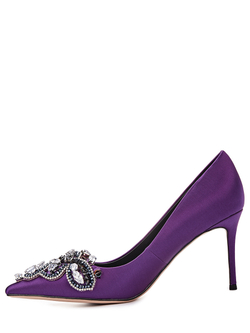 Женские туфли из кожи фиолетовые с аппликацией