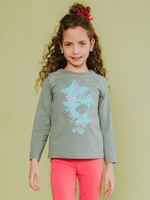 Футболка для девочки дл. рукав 00691_BAT хаки р.128, 1 шт.