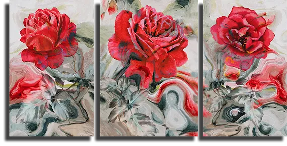 Модульная картина "Триптих из красных цветов"