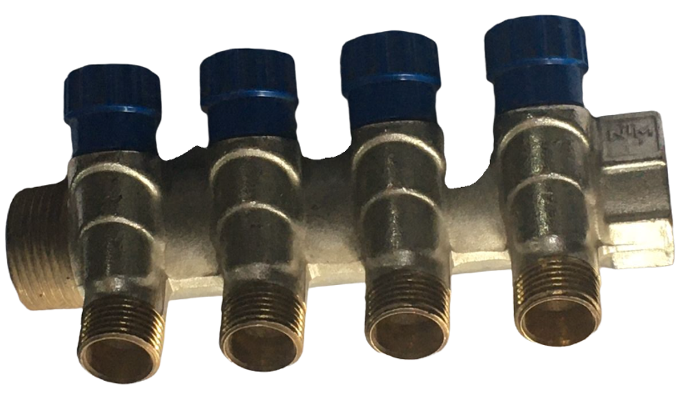 Коллектор NTM 1x1/2 н.р на 4 выхода с вентилями