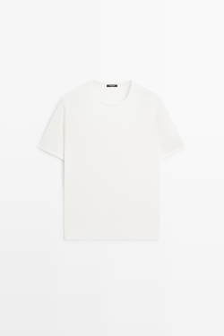 Massimo Dutti Свитер из смесового хлопка с короткими рукавами, натуральный/кремовый