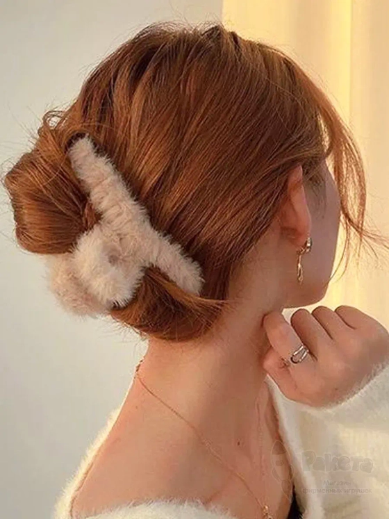 Заколка крабик краб для волос пушистый плюшевый